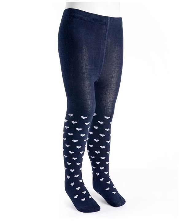 Cutewalk by Babyhug Cotton Knit Anti Bacterial Footed Tights With Heart Design - Navy Blue