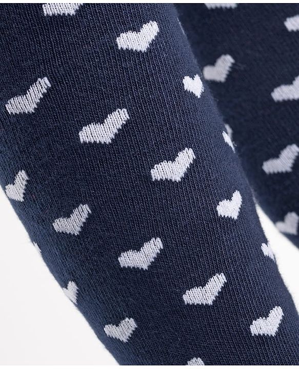 Cutewalk by Babyhug Cotton Knit Anti Bacterial Footed Tights With Heart Design - Navy Blue