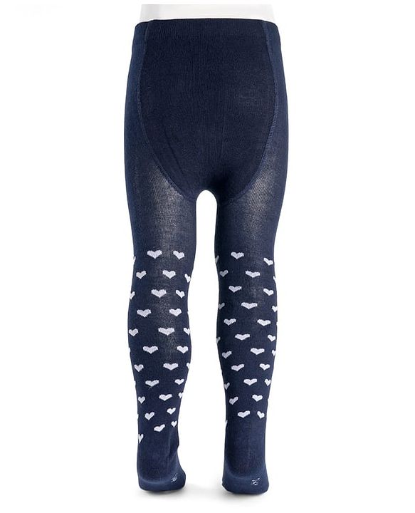 Cutewalk by Babyhug Cotton Knit Anti Bacterial Footed Tights With Heart Design - Navy Blue