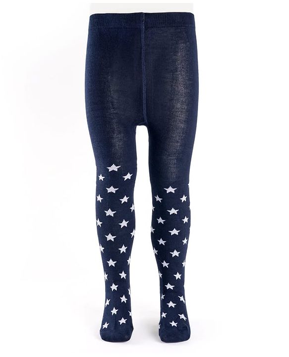 Cutewalk by Babyhug Cotton Knit Anti Bacterial Footed Tights With Star Design - Navy Blue