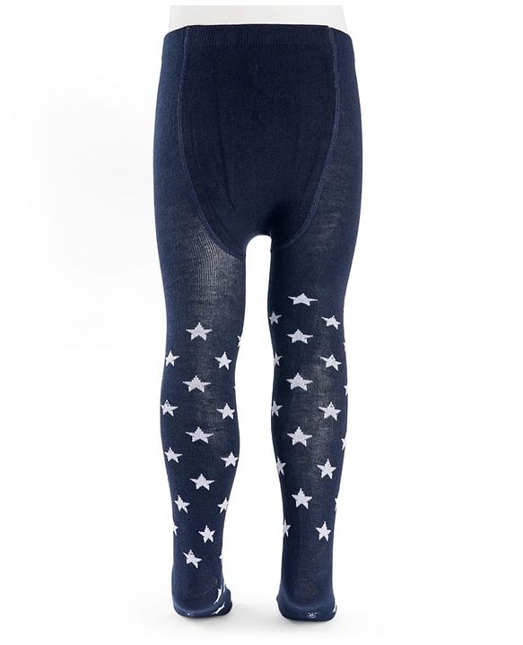 Cutewalk by Babyhug Cotton Knit Anti Bacterial Footed Tights With Star Design - Navy Blue