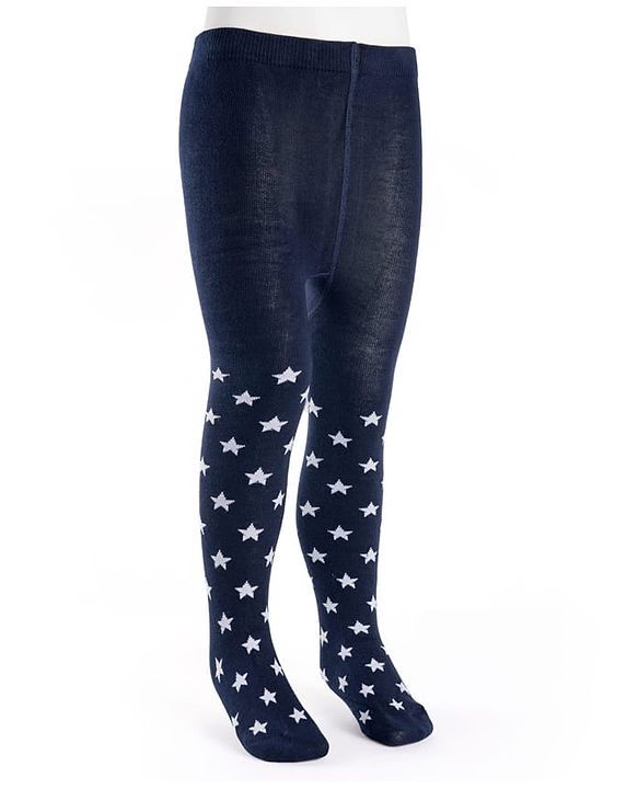Cutewalk by Babyhug Cotton Knit Anti Bacterial Footed Tights With Star Design - Navy Blue