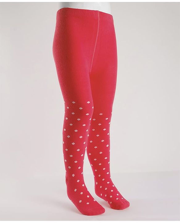 Cute Walk by Babyhug Cotton Knit Anti-Bacterial Tights with Polka Dots Design - Red