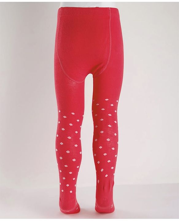 Cute Walk by Babyhug Cotton Knit Anti-Bacterial Tights with Polka Dots Design - Red