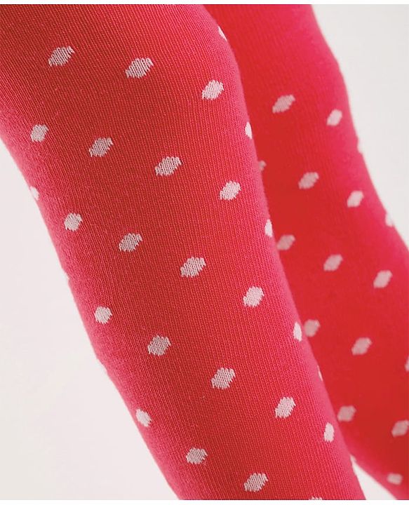 Cute Walk by Babyhug Cotton Knit Anti-Bacterial Tights with Polka Dots Design - Red