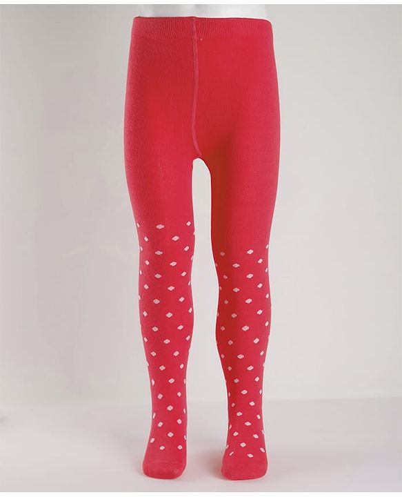 Cute Walk by Babyhug Cotton Knit Anti-Bacterial Tights with Polka Dots Design - Red