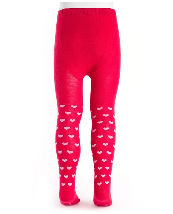 Cutewalk by Babyhug Cotton Knit Anti Bacterial Footed Tights With Heart Design - Red