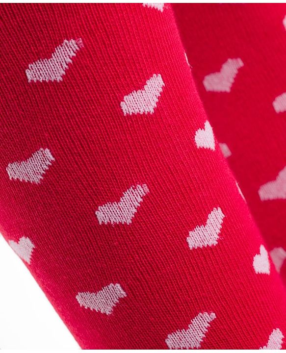 Cutewalk by Babyhug Cotton Knit Anti Bacterial Footed Tights With Heart Design - Red