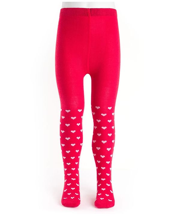 Cutewalk by Babyhug Cotton Knit Anti Bacterial Footed Tights With Heart Design - Red