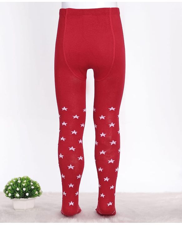 Cute Walk by Babyhug Cotton Knit Anti-bacterial Tights with Star Design - Red