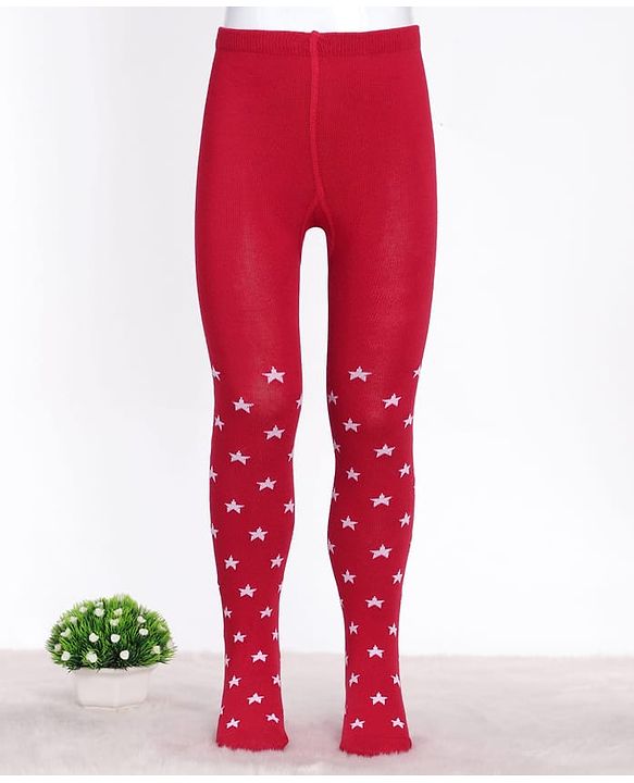 Cute Walk by Babyhug Cotton Knit Anti-bacterial Tights with Star Design - Red