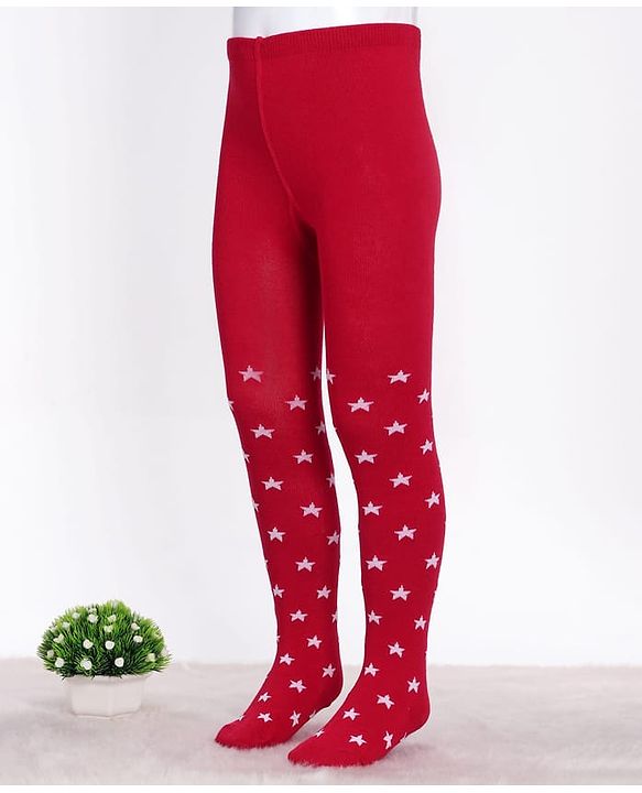 Cute Walk by Babyhug Cotton Knit Anti-bacterial Tights with Star Design - Red