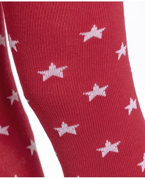 Cute Walk by Babyhug Cotton Knit Anti-bacterial Tights with Star Design - Red