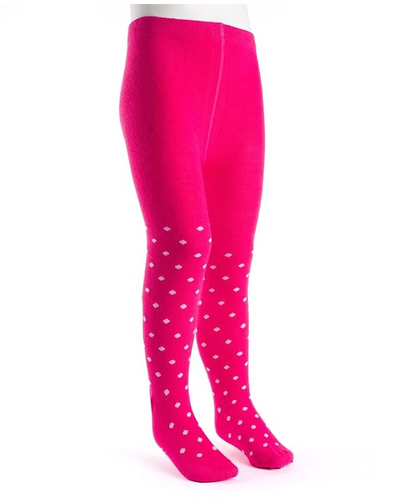 Cute Walk by Babyhug Cotton Knit Anti Bacterial Footed Tights With Polka Dot Design - Dark Pink