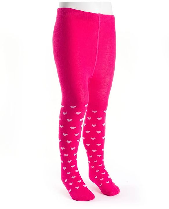 Cute Walk by Babyhug Cotton Knit Anti Bacterial Footed Tights With Heart Design - Dark Pink