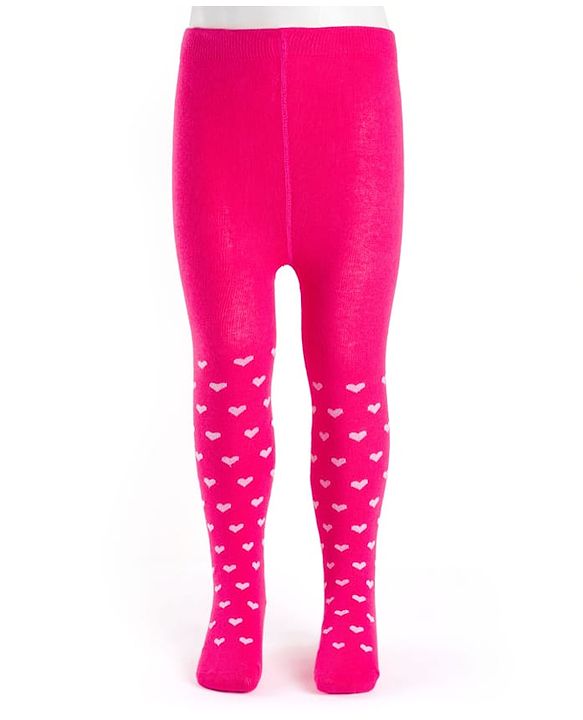 Cute Walk by Babyhug Cotton Knit Anti Bacterial Footed Tights With Heart Design - Dark Pink