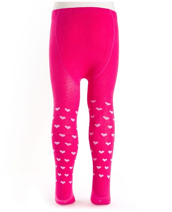 Cute Walk by Babyhug Cotton Knit Anti Bacterial Footed Tights With Heart Design - Dark Pink
