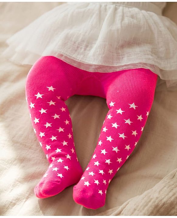 Cutewalk by Babyhug Cotton Knit Anti Bacterial Footed Tights With Heart Design - Dark Pink