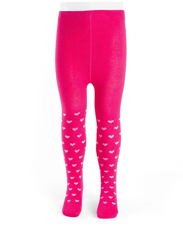 Cutewalk by Babyhug Cotton Knit Anti Bacterial Footed Tights With Heart Design - Dark Pink