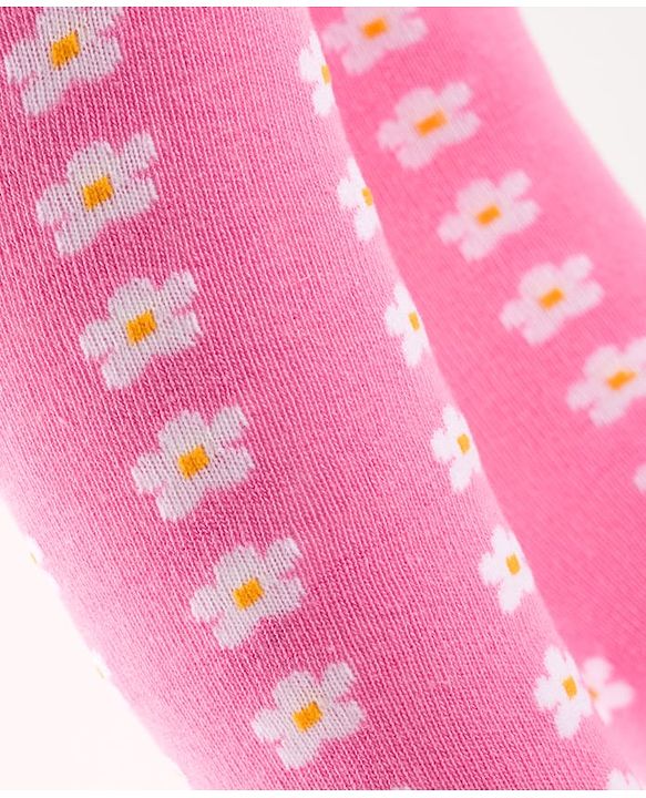 CutecWalk by Babyhug Cotton Knit Anti Bacterial Footed Tights With Floral Design - Light Pink
