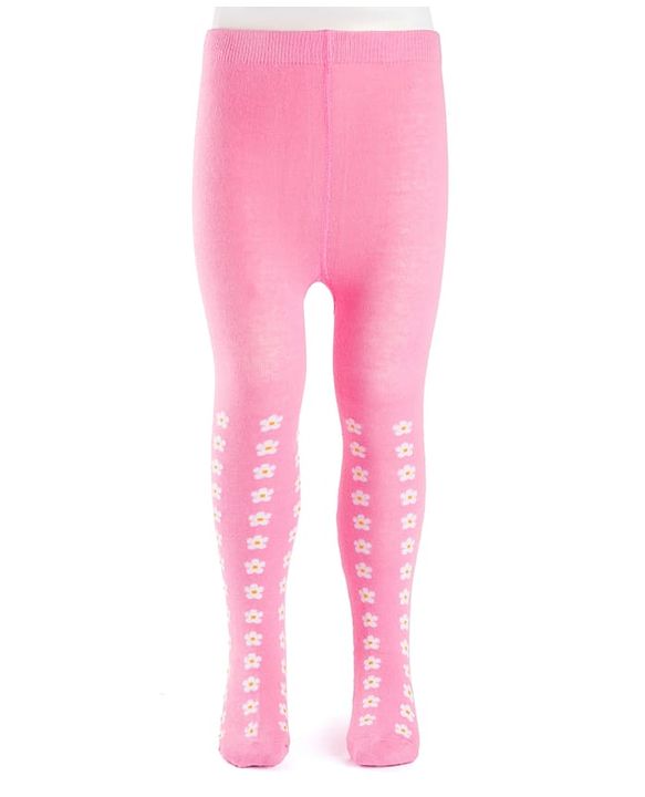 CutecWalk by Babyhug Cotton Knit Anti Bacterial Footed Tights With Floral Design - Light Pink