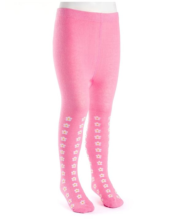 CutecWalk by Babyhug Cotton Knit Anti Bacterial Footed Tights With Floral Design - Light Pink