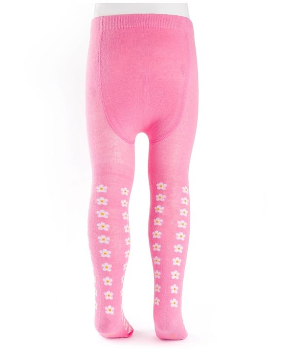 CutecWalk by Babyhug Cotton Knit Anti Bacterial Footed Tights With Floral Design - Light Pink