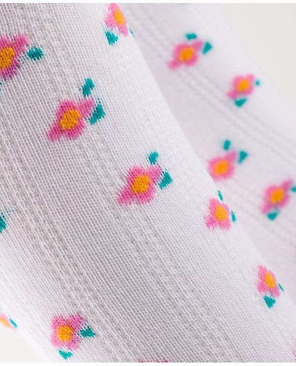 Cutewalk by Babyhug Cotton Knit Anti Bacterial Footed Tights With Floral Design - White