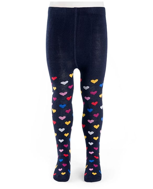 Cute Walk by Babyhug Cotton Knit Anti Bacterial Footed Tights With Heart Design - Navy Blue