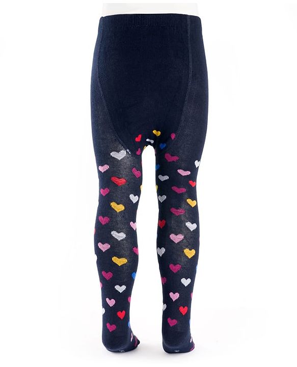 Cute Walk by Babyhug Cotton Knit Anti Bacterial Footed Tights With Heart Design - Navy Blue