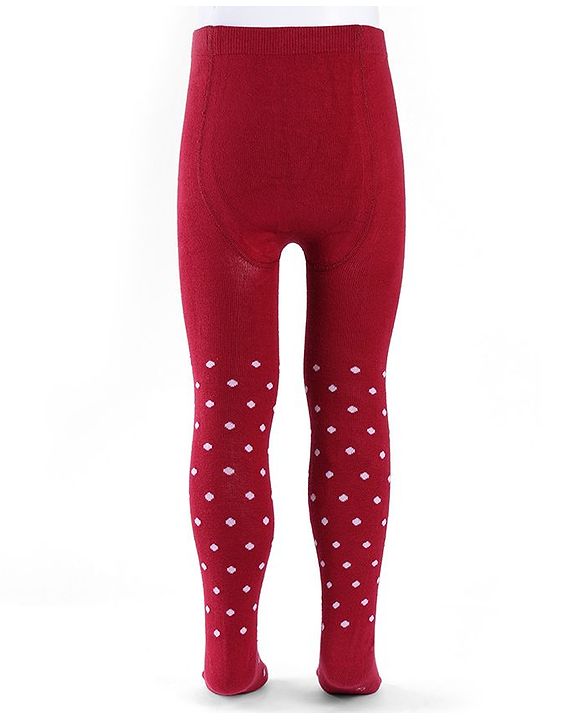 Cute Walk by Babyhug Cotton Knit Anti Bacterial Footed Tights with Polka Dot Design - Maroon