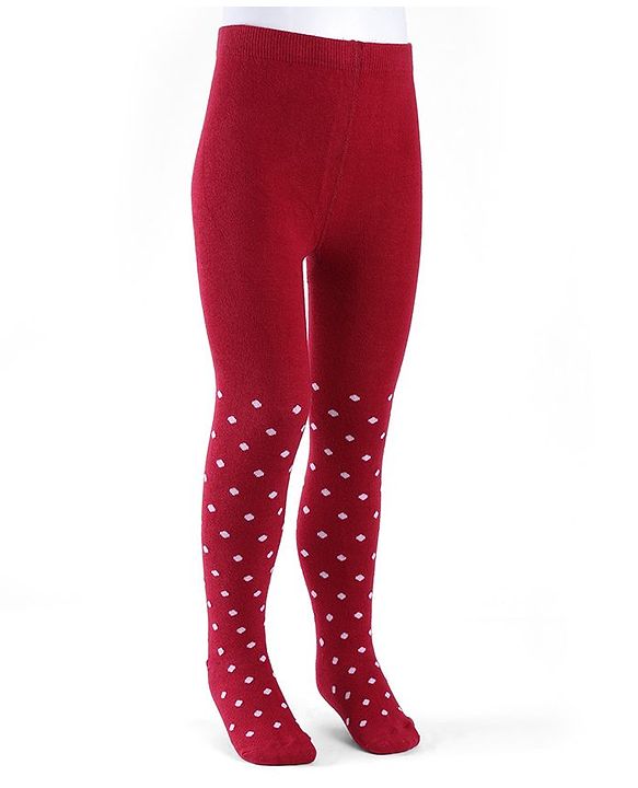 Cute Walk by Babyhug Cotton Knit Anti Bacterial Footed Tights with Polka Dot Design - Maroon