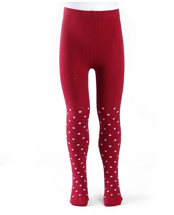 Cute Walk by Babyhug Cotton Knit Anti Bacterial Footed Tights with Polka Dot Design - Maroon