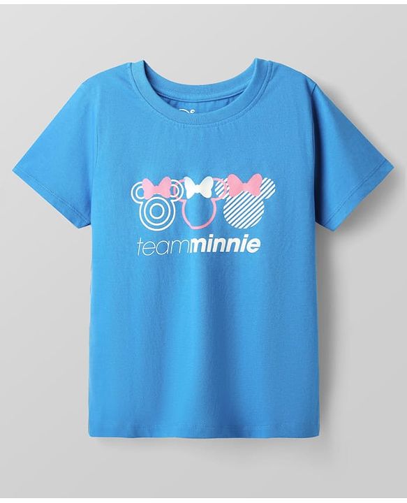 Pine Kids Disney Single Jersey Knit Half Sleeves Shorts Night Suit with Minnie Mouse Graphics - Blue