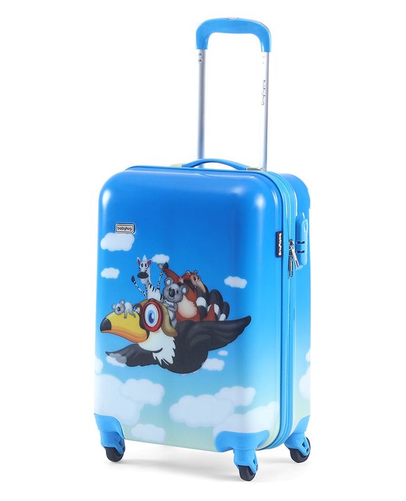 Babyhug Kid's Small 1 Day Trip Trolley Luggage Eagle & Bear Theme Print Sky Blue -20 Inches| Shock Resistant| Telescopic Handle| Water Resistant| Easy Zipper Closure| Durable Wheels| Number Lock