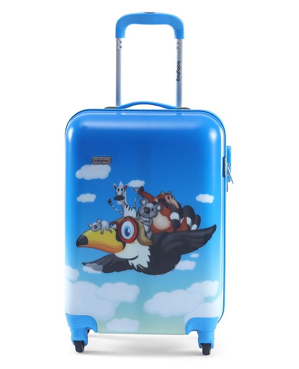 Babyhug Kid's Small 1 Day Trip Trolley Luggage Eagle & Bear Theme Print Sky Blue -20 Inches| Shock Resistant| Telescopic Handle| Water Resistant| Easy Zipper Closure| Durable Wheels| Number Lock