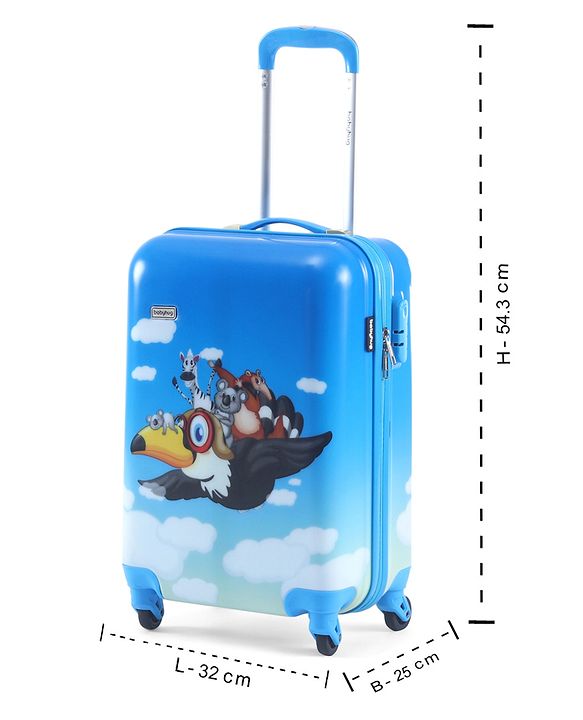 Babyhug Kid's Small 1 Day Trip Trolley Luggage Eagle & Bear Theme Print Sky Blue -20 Inches| Shock Resistant| Telescopic Handle| Water Resistant| Easy Zipper Closure| Durable Wheels| Number Lock