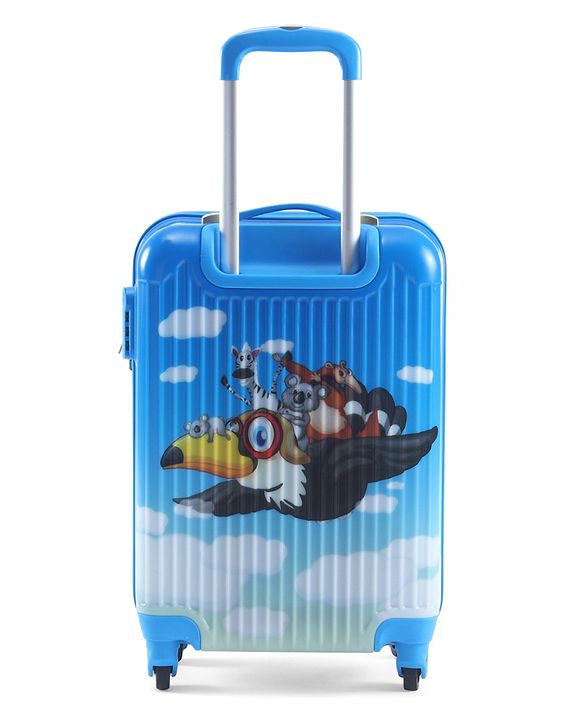 Babyhug Kid's Small 1 Day Trip Trolley Luggage Eagle & Bear Theme Print Sky Blue -20 Inches| Shock Resistant| Telescopic Handle| Water Resistant| Easy Zipper Closure| Durable Wheels| Number Lock