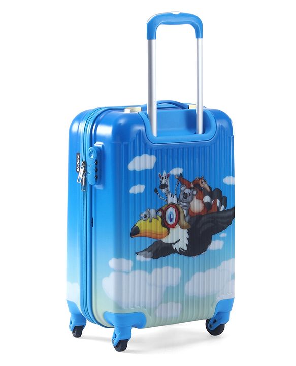 Babyhug Kid's Small 1 Day Trip Trolley Luggage Eagle & Bear Theme Print Sky Blue -20 Inches| Shock Resistant| Telescopic Handle| Water Resistant| Easy Zipper Closure| Durable Wheels| Number Lock
