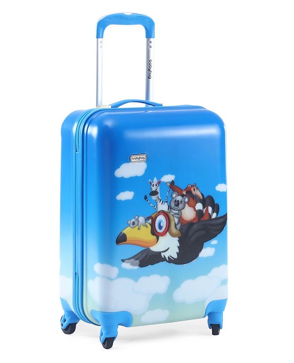 Babyhug Kid's Small 1 Day Trip Trolley Luggage Eagle & Bear Theme Print Sky Blue -20 Inches| Shock Resistant| Telescopic Handle| Water Resistant| Easy Zipper Closure| Durable Wheels| Number Lock