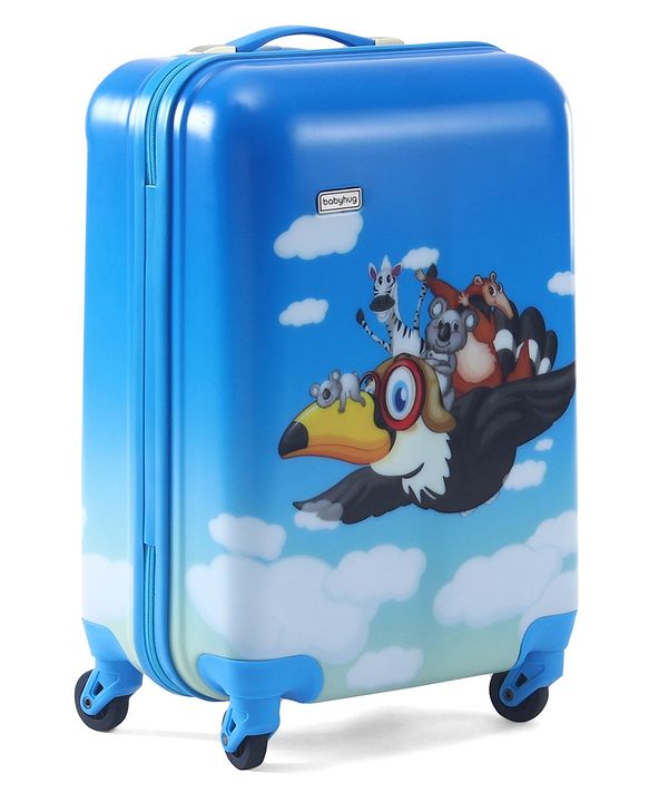Babyhug Kid's Small 1 Day Trip Trolley Luggage Eagle & Bear Theme Print Sky Blue -20 Inches| Shock Resistant| Telescopic Handle| Water Resistant| Easy Zipper Closure| Durable Wheels| Number Lock