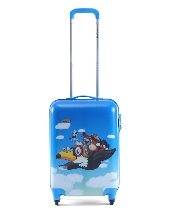 Babyhug Kid's Small 1 Day Trip Trolley Luggage Eagle & Bear Theme Print Sky Blue -20 Inches| Shock Resistant| Telescopic Handle| Water Resistant| Easy Zipper Closure| Durable Wheels| Number Lock