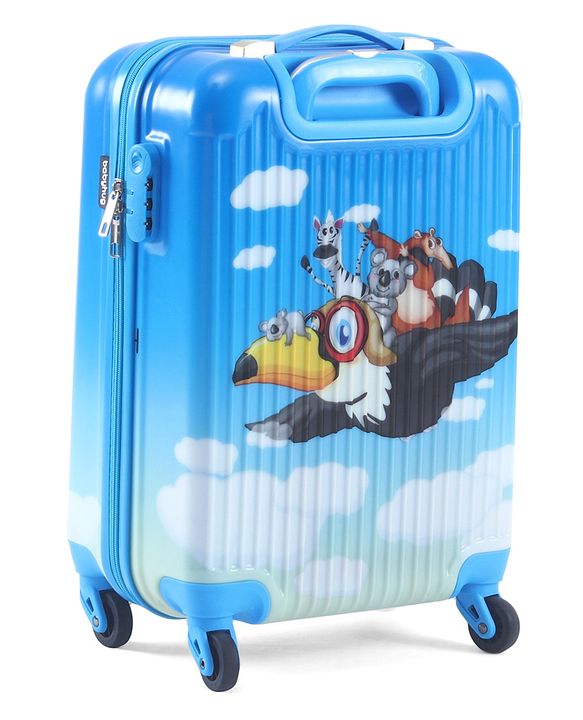 Babyhug Kid's Small 1 Day Trip Trolley Luggage Eagle & Bear Theme Print Sky Blue -20 Inches| Shock Resistant| Telescopic Handle| Water Resistant| Easy Zipper Closure| Durable Wheels| Number Lock