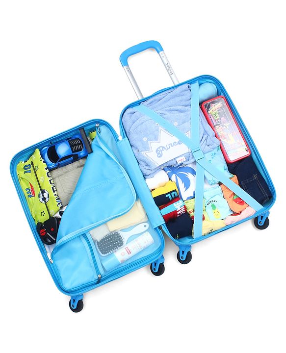 Babyhug Kid's Small 1 Day Trip Trolley Luggage Eagle & Bear Theme Print Sky Blue -20 Inches| Shock Resistant| Telescopic Handle| Water Resistant| Easy Zipper Closure| Durable Wheels| Number Lock