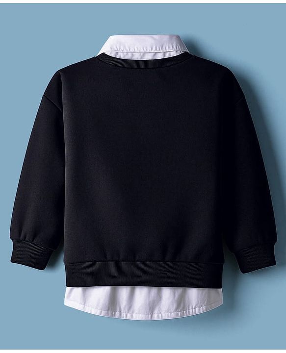 Babyhug Cotton Knit Full Sleeves Twofer Style Sweatshirt with Text Print - Black