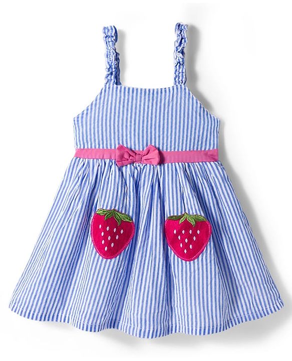 Babyhug Cotton Woven Frock & Half Sleeves Shrug With Strawberry Patch & Bow Applique - White & Dark Pink