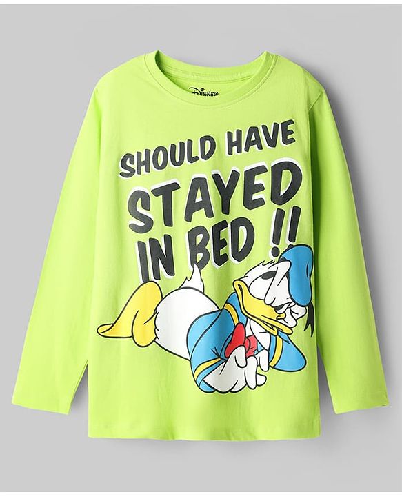 Pine Kids Disney Single Jersey Knit Full Sleeves Night Suit with Mickey Mouse & Friends Graphics - Light Green & Light Blue