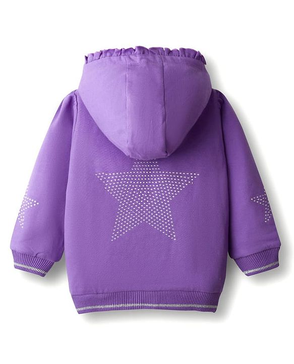 Babyhug Cotton Knit Full Sleeves Hooded Sweatjacket With HD Text Print & Kangaroo Pockets - Purple