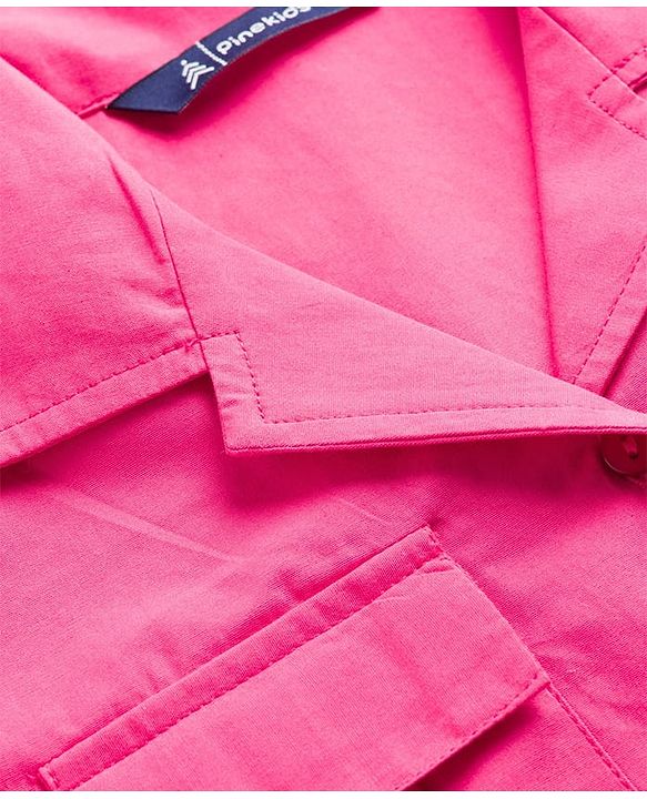 Pine Kids Cotton Sleeves Knit Half Sleeves Solid Color Shirt Style Top and Pant Set with Belt - Dark Pink