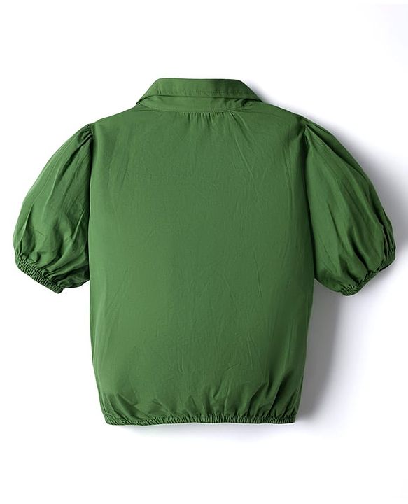 Pine Kids Cotton Woven Half Sleeves Solid Colour Top & Trouser Pant Set - Green